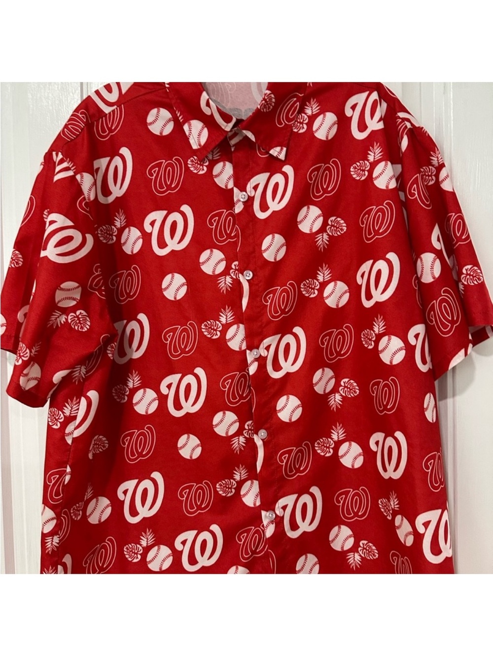 Washington Nationals Red Graphic Short-Sleeve Button-Up Shirt